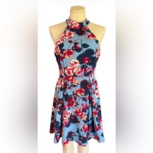Miami Floral Halter Neck Skater Dress